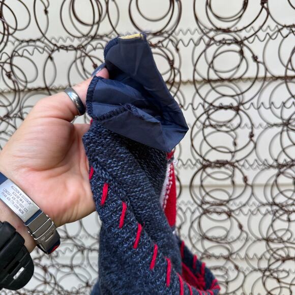 Vintage 90s Knit Hearts Americana Patchwork Sampler Cardigan Sweater XL - Picture 5 of 8